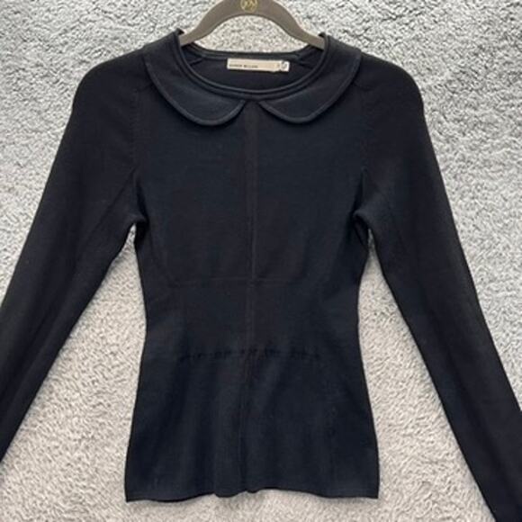 Karen Millen Size 2 Black Top Collar Long Sleeves Body Con Crop Quiet Luxury - Picture 2 of 11
